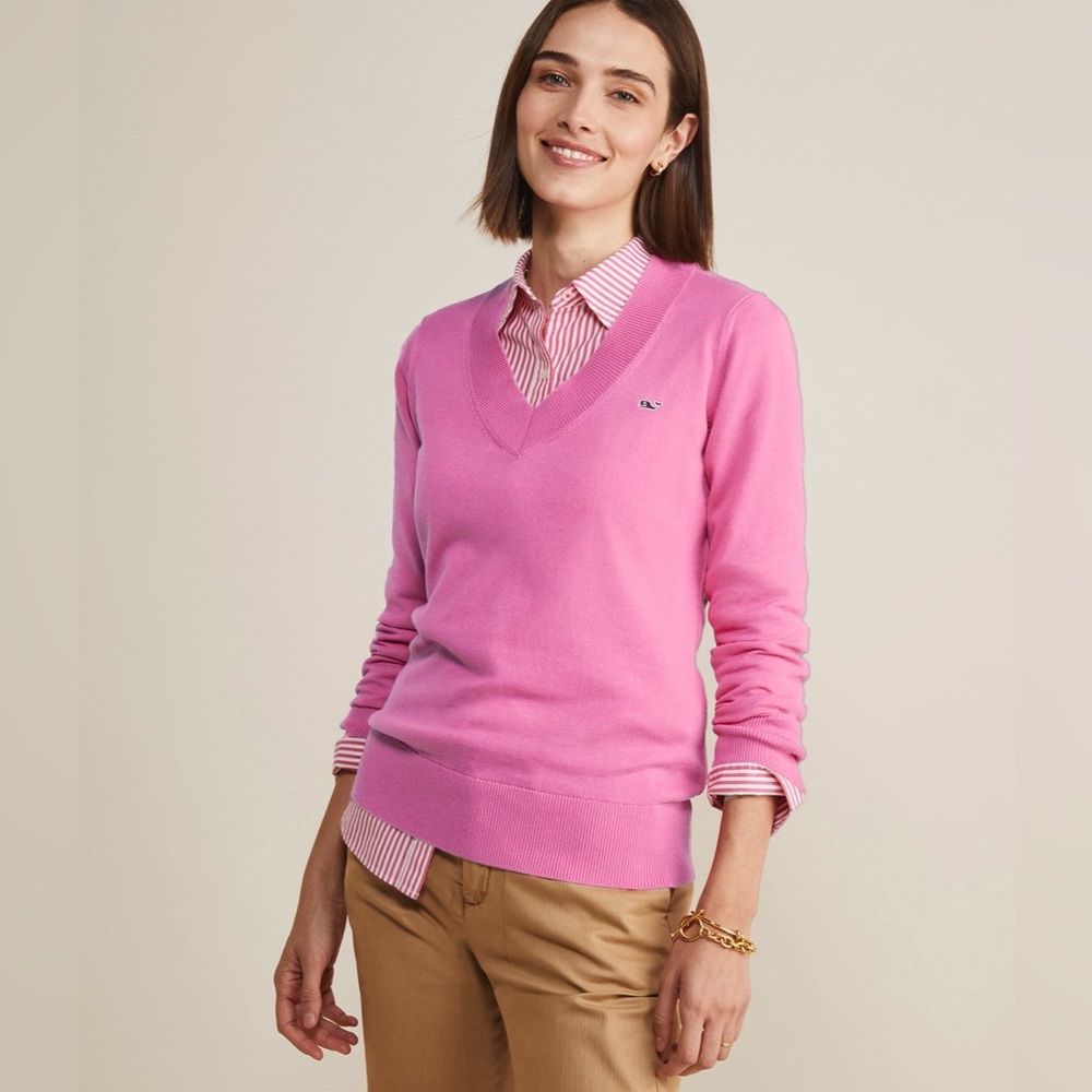 New Vineyard Vines Women's Pink V-Neck Cotton Sweater Size Small